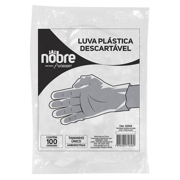 LUVA DESCARTAVEL PLASTICA 100 UN NOBRE