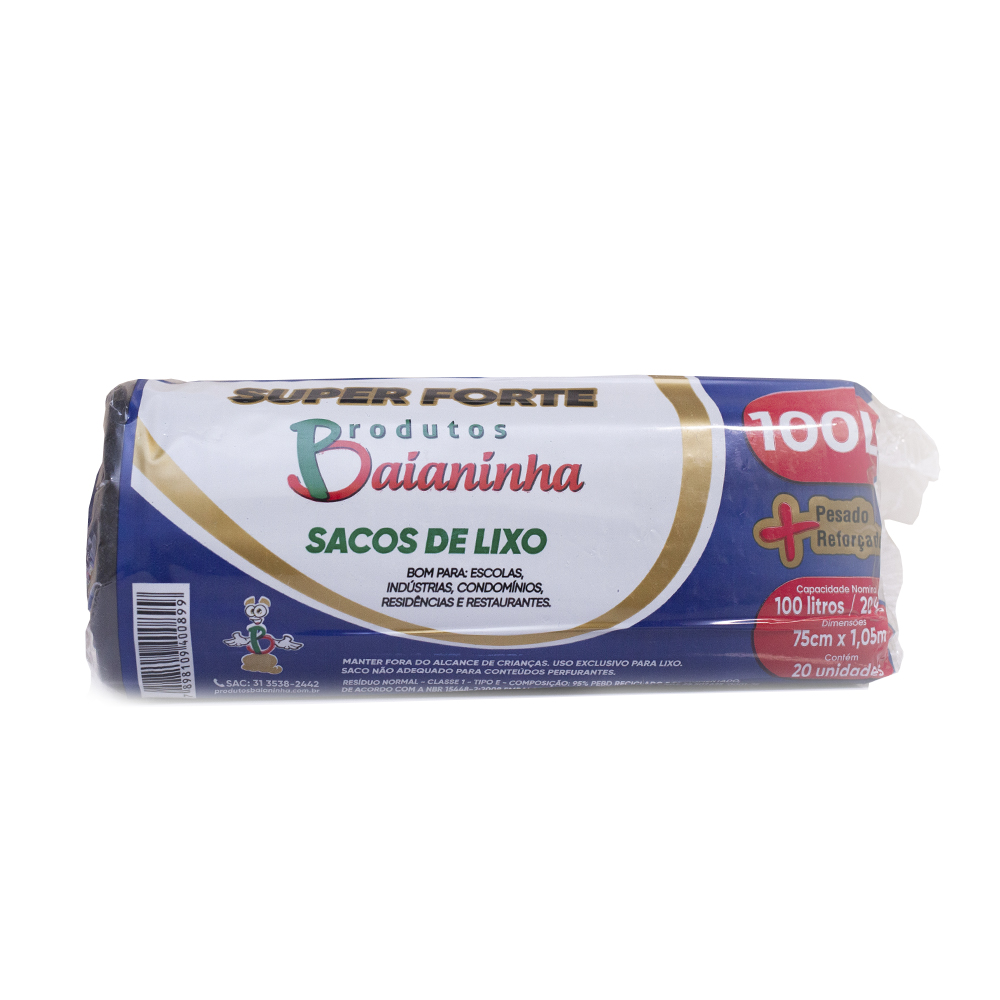 SACO LIXO 100LT BAIANINHA 20UN SUPER FORTE ROLO