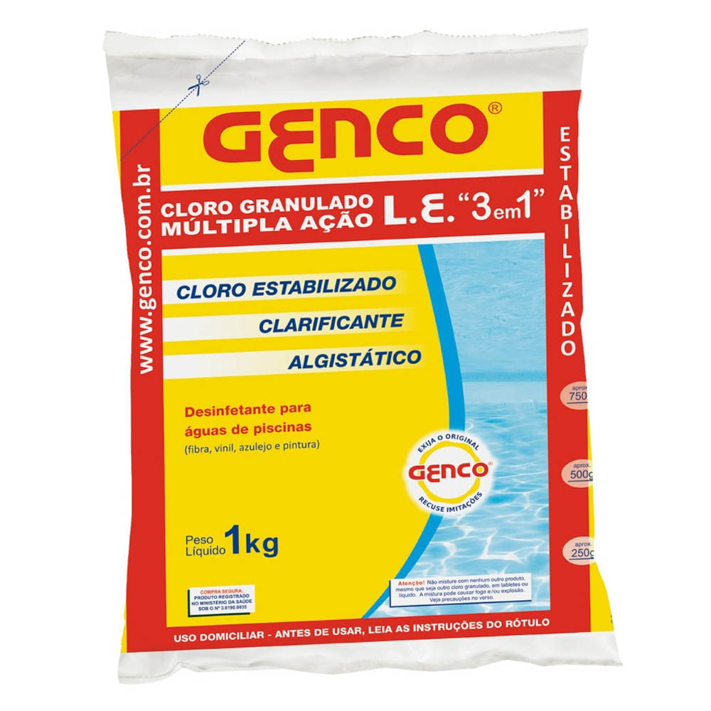 GENCOÂ® L.E. Cloro Granulado Múltipla Ação 3 em 1 1KG