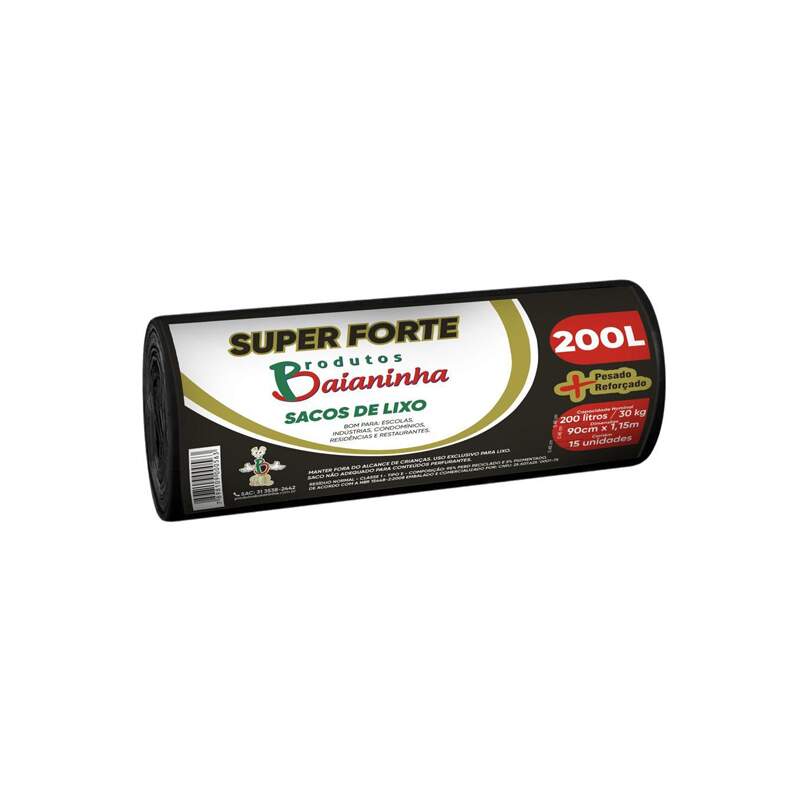 SACO LIXO 200LT BAIANINHA 15UN SUPER FORTE ROLO