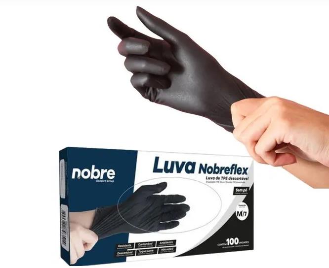 LUVA DESCARTAVEL TPE M NOBRE 100UN PRETO S/PO